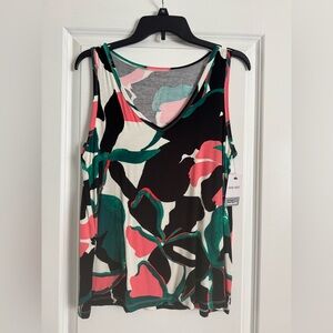 Nine West Women's Vibrant Floral Tank Top - Black, Green, Pink